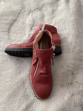 Red Women's Leather Ankle Booties with Side Zippers